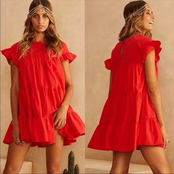 red tiered ruffle dress